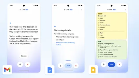 Google Workspace voice features hero image showing Gmail, Docs, and Keep with Gemini Audio voice interaction