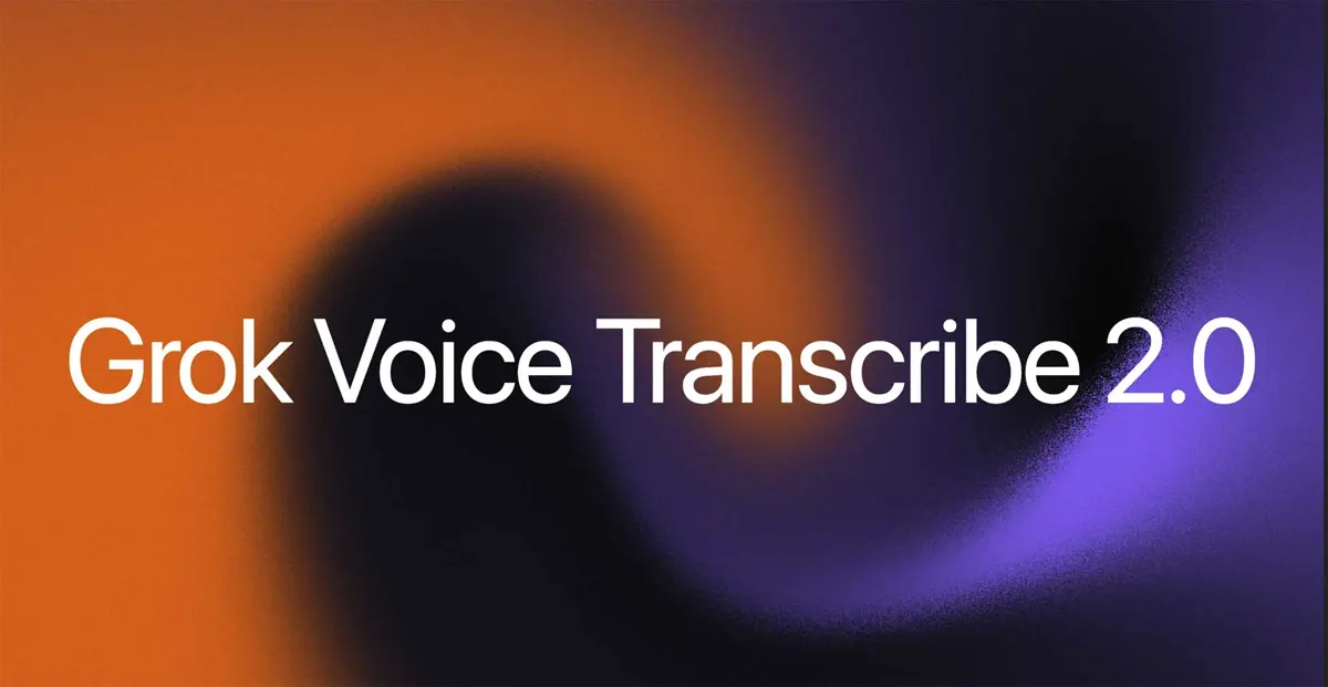 Abstract audio waveform and speech-to-text interface representing Grok Voice Transcribe 2.0.