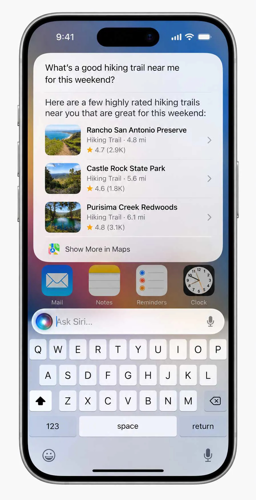 iPhone displaying Siri AI in iOS 27 with a conversational request and Apple Intelligence interface.