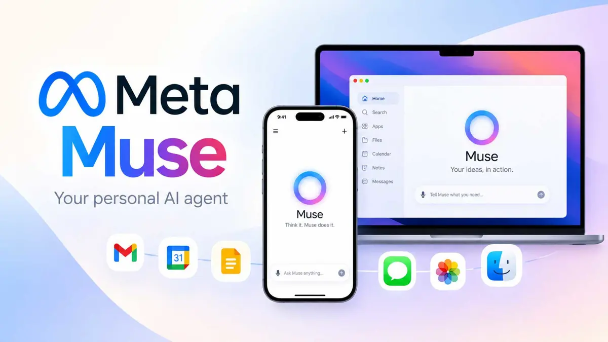 Meta Muse personal AI agent shown across an iPhone and Mac with app and file access controls