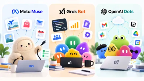 Comparing Meta Muse, Grok Bot, and OpenAI Dots as persistent AI agents working across personal and professional tasks