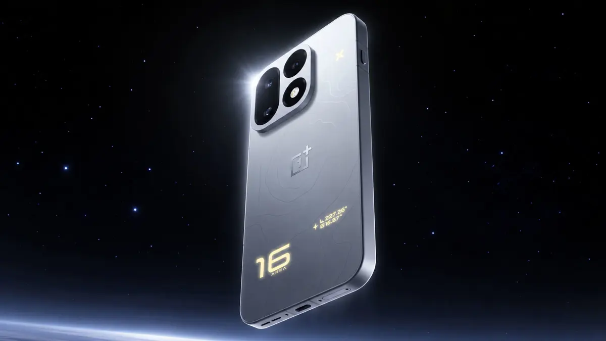 OnePlus 16 Tomorrow’s Starlight rear panel glowing across three notification lighting zones