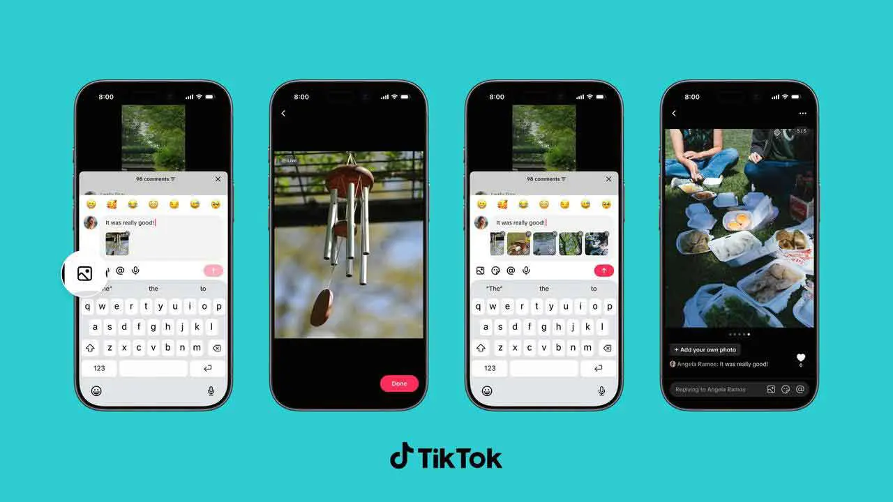 TikTok comment section showing a photo carousel comment with multiple images and a Live Photo comment with motion indicator