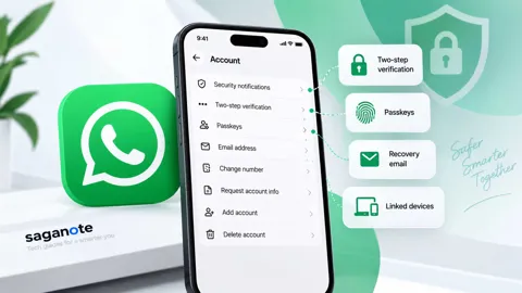 WhatsApp account security settings shown on a smartphone with security controls highlighted.
