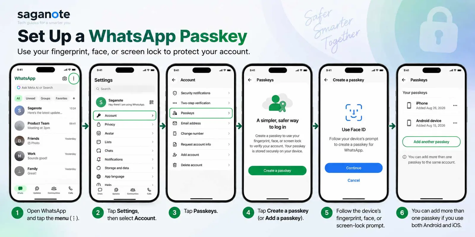 WhatsApp security settings showing the option to create a passkey.