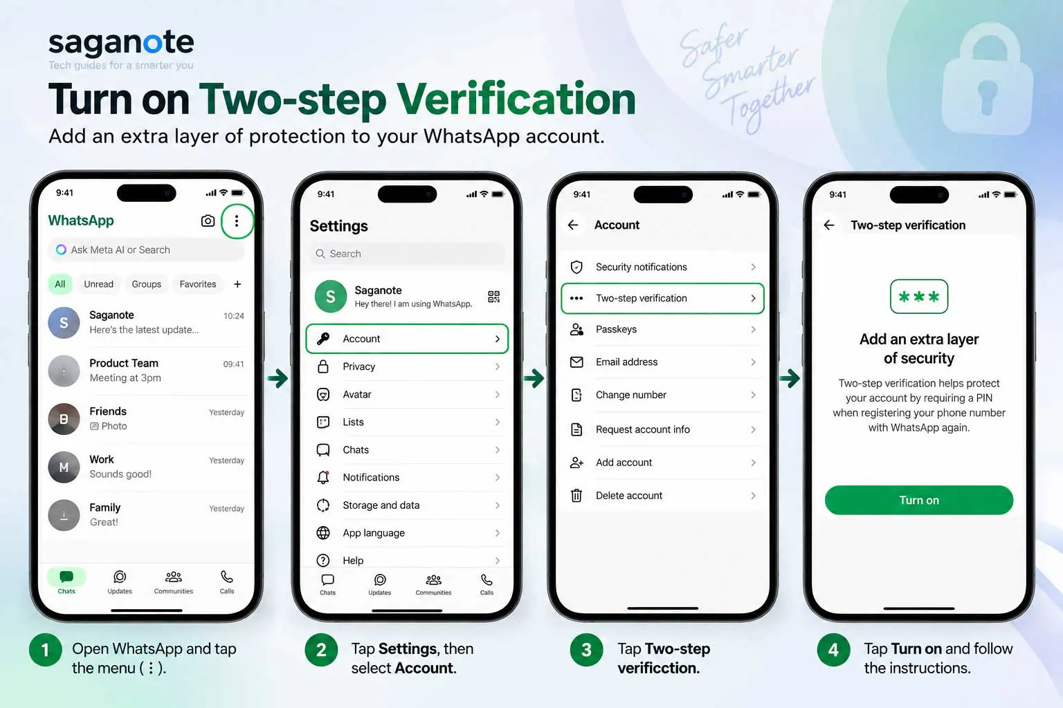 WhatsApp Account settings showing the Two-step verification option.