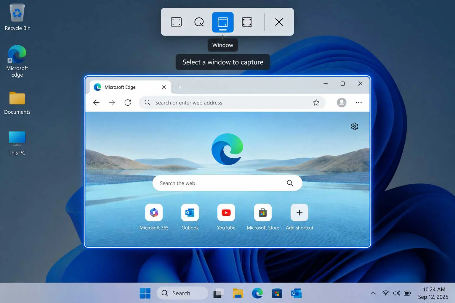 Windows 11 Snipping Tool Window mode selecting a single application window.