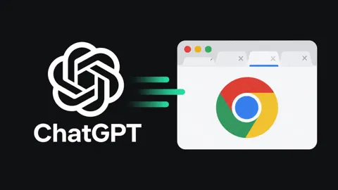 Flat illustration of ChatGPT working beside several open browser tabs on a desktop screen