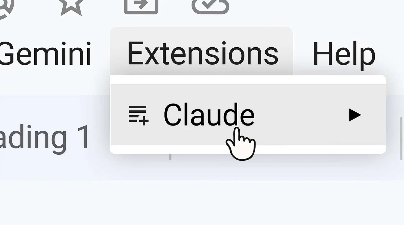 Google Docs Extensions menu showing Claude as an available extension