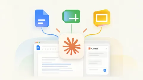 Claude sidebar shown inside Google Docs, Sheets, and Slides in a clean Google Workspace interface