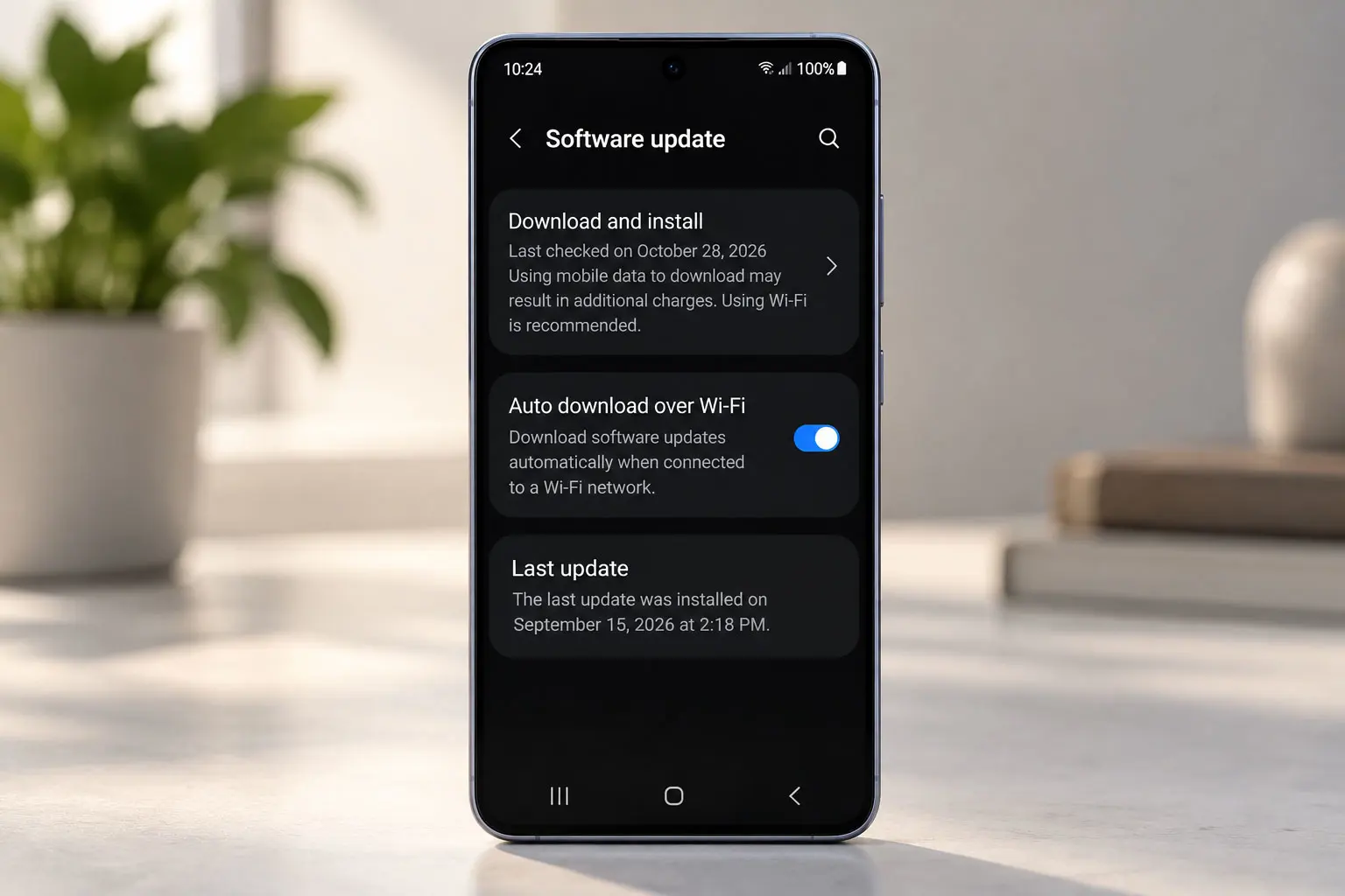 Samsung Galaxy Settings screen showing the Software update option for checking a One UI 9 update