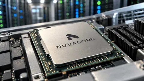 Close-up of a brushed-metal Nuvacore processor mounted on a circuit board inside a server environment