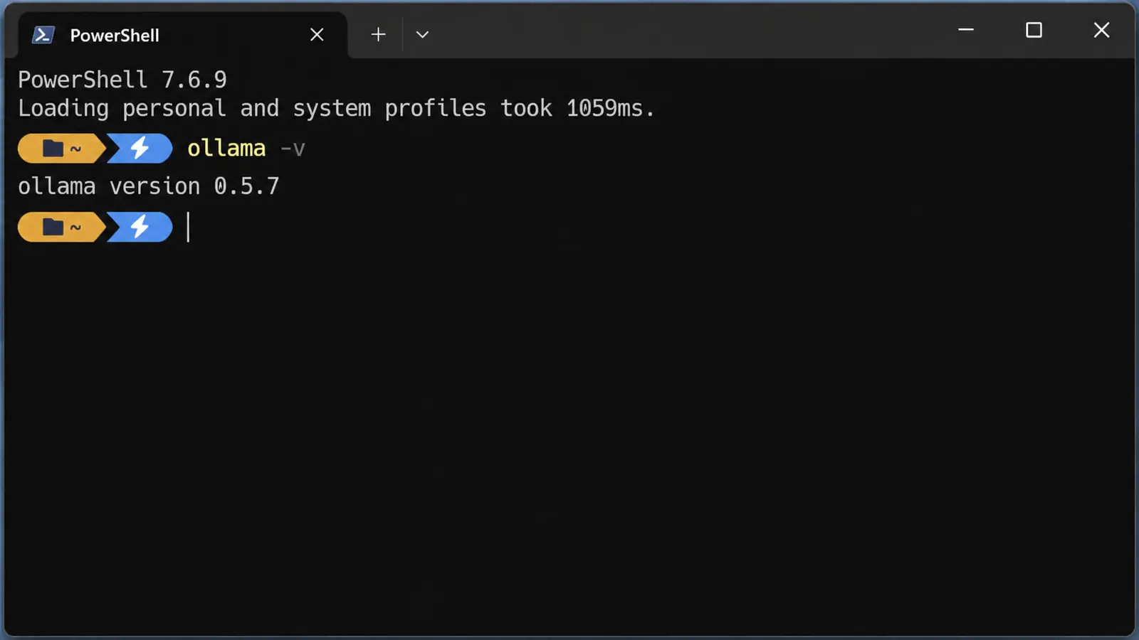 Terminal window showing the output of the ollama -v command