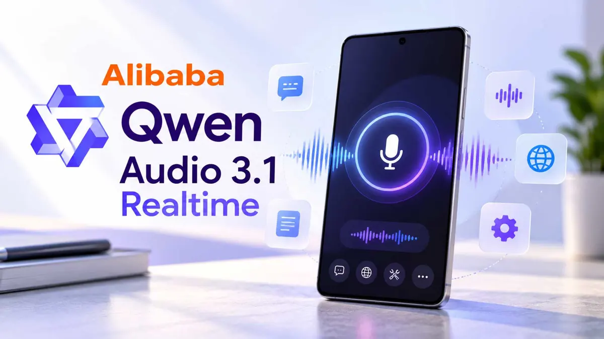 Smartphone and microphone representing Qwen-Audio-3.1-Realtime voice agents with real-time audio waves