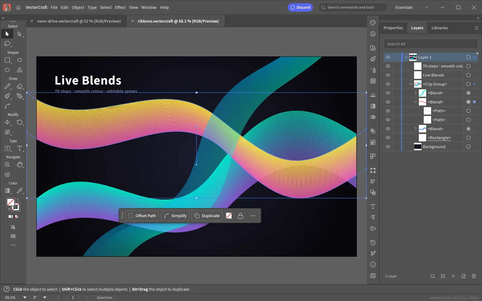 VectorCraft vector-design application showing editable shapes and illustration tools